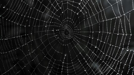 Fototapeta premium Close up of a spiderweb covered in water droplets.