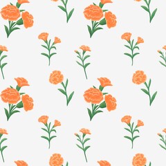 Seamless pattern with Orange carnations On white background