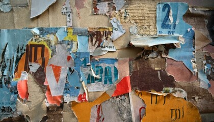 剥がれかけたポスター、重なった紙層が語る時の流れと歴史
