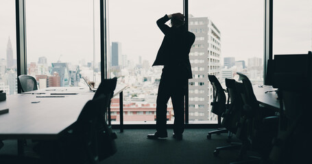 Office, businessman and stress with anxiety as administration, profit loss or crisis management....
