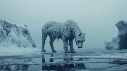Frozen Horse Stands Alone In A Winter Landscape