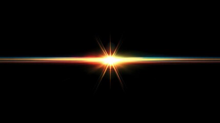 Elegant horizontal rainbow light flare glowing on black, a minimalist modern aesthetic with vibrant hues