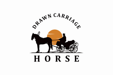 Old horse drawn carriages, vintage logo illustration