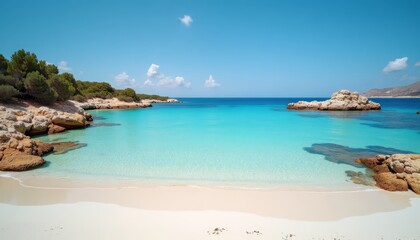 Obraz premium Tropical paradise with blue lagoon and white sand beach