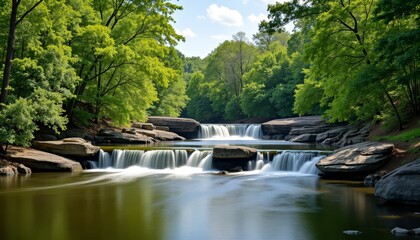 Fototapeta premium Waterfall cascading over rocks in forest setting