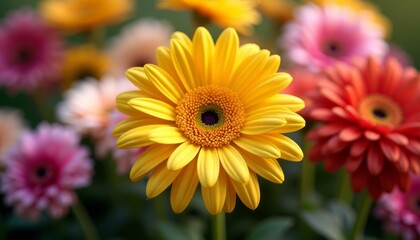 Obraz premium Yellow daisy in a bouquet of flowers