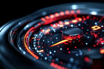 A speedometer reaching maximum levels representing 5G connectivity, showcasing unmatched speed.