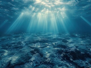 Sunbeams Illuminate Ocean Floor Rocky Landscape