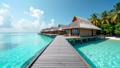 Oceanfront wooden huts on stilts