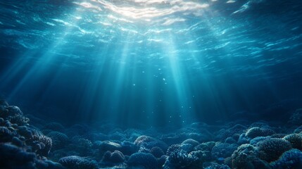Fototapeta premium Captivating Underwater Scene with Sunlight and Coral Reef Details