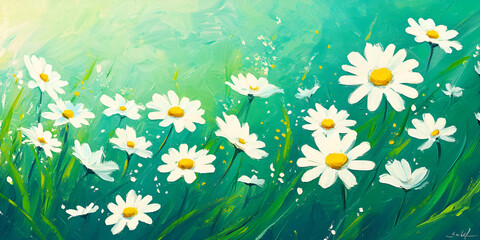 Vibrant Daisy Field Painting with Colorful Background