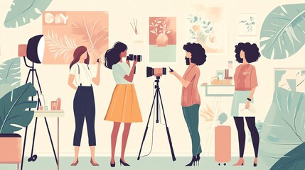 A group of women working on a photoshoot in a studio.