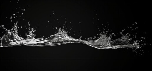 Obraz premium Water Splashing Across Black Background Showing Bubbles