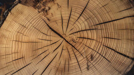 Fototapeta premium Close-up view of the cut surface of an Ipe tree log, highlighting fine growth rings, rich brown tones, and the dense grain texture of this durable exotic hardwood. 
