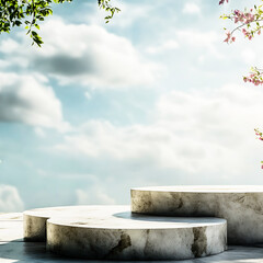 Photo Stone be like podium background field for product presentation sunny weather beauty scene background


