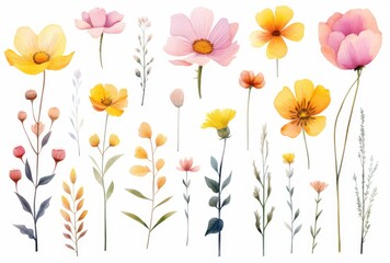 Obraz premium Watercolor Collection Of Delicate Yellow And Pink Flowers