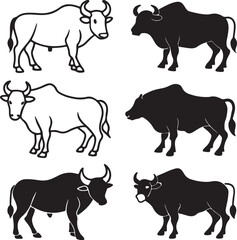 bison set of design set of black collection of art 6