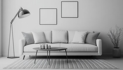 Modern Living Room Decor With Sofa And Floor Lamp