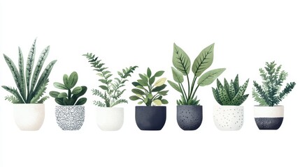 Fototapeta premium Eight potted plants arranged in a neat row