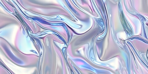 Fototapeta premium Ethereal holographic pastel rainbow background with wavy creases and folds, featuring an iridescent effect that adds depth and dreamy texture