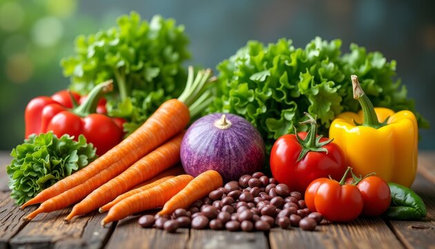 Fresh vegetables on rustic surface