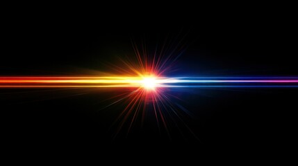 Minimalist horizontal rainbow beam glowing on black background, sleek and modern with elegant simplicity