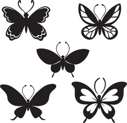 butterfly set of design set of black collection art 