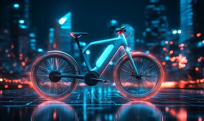 Electric Bicycle in Motion Through Cityscape with Illuminated Display 