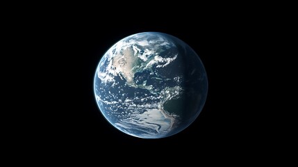 Naklejka premium Planet Earth with green continents and blue oceans. Space with black sky background.