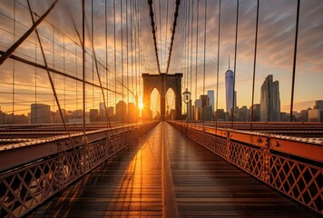 Sunrise Over Brooklyn Bridge and Manhattan Skyline