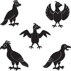condor set of design set of black collection of vector art 