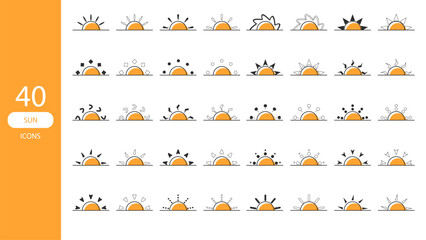 sun icon symbol sunlight summer light sunshine weather ray sunrise. graphic design sunny solar hot set shine heat vector illustration. sign flat isolated sunburst element warm bright sunset.