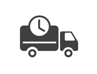 Delivery truck clock time icon vector simple graphic illustration, shipping cargo freight semi van waiting pictogram solid glyph silhouette, lorry holding awaiting status timer image clip art
