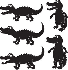 crocodile set of design set of black collection art 