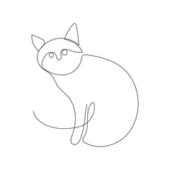 Cat one-line drawing art. Abstract pet logo. Vector illustration