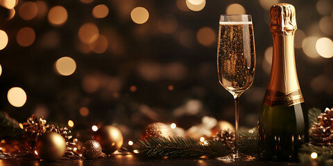 Festive Champagne Celebration with Sparkling Bokeh Background