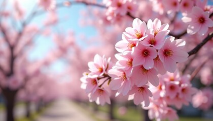 Fototapeta premium A pink blossom-filled tree in a park