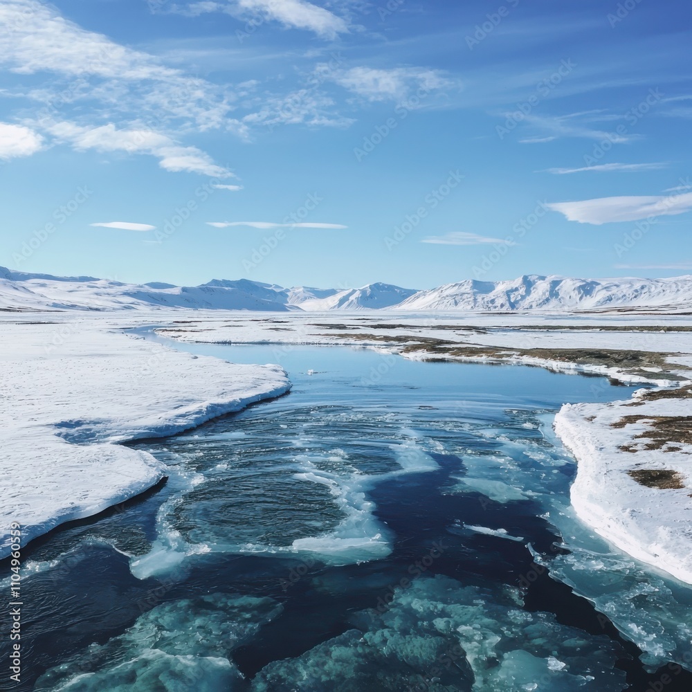 Poster visualizing climate change melting ice patterns unveiling arctic ecosystem networks in a stunning la