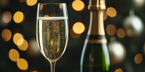 Festive Champagne Celebration with Sparkling Bokeh Background