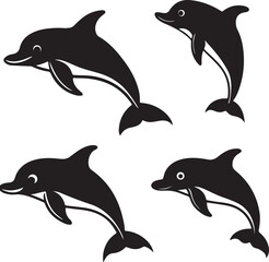 dolphin set of design set of black collection of art 
