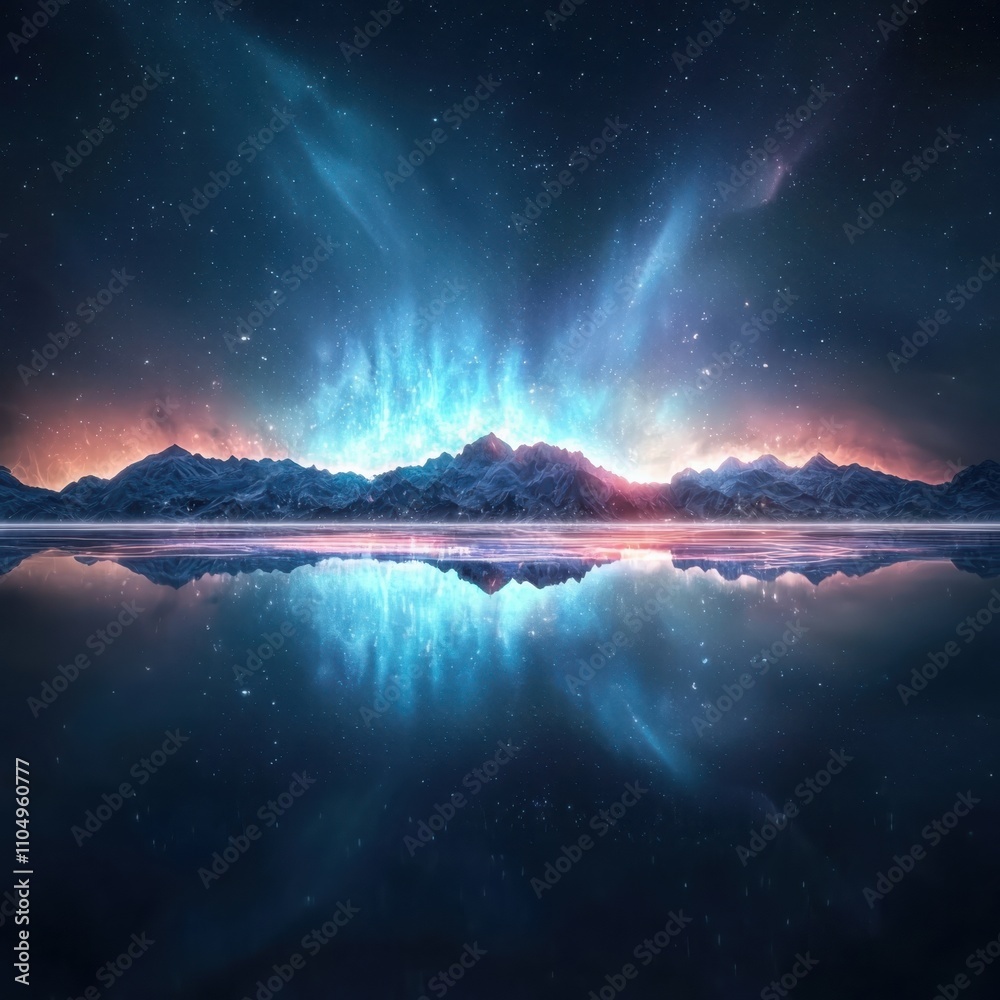 Poster transforming aurora borealis into quantum data visualization electromagnetic energy patterns in deep