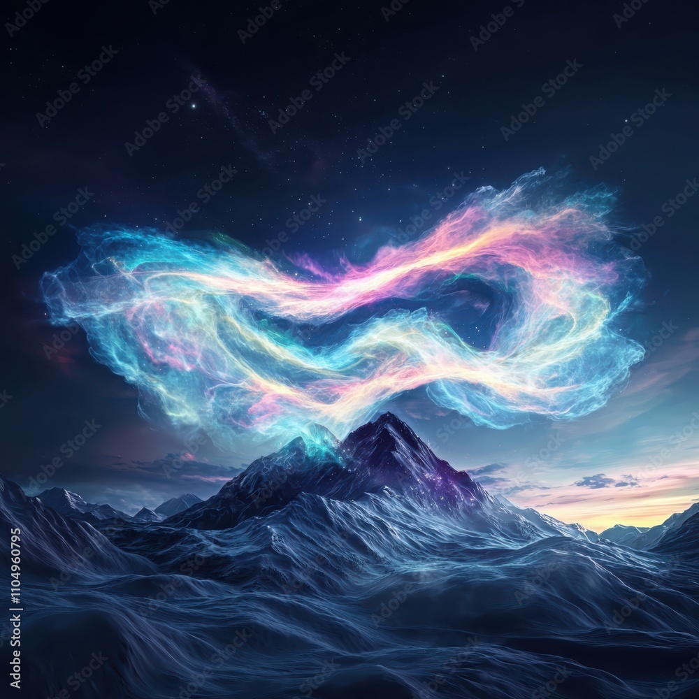 Poster aurora borealis transforms into quantum data visualization of electromagnetic energy patterns in dee