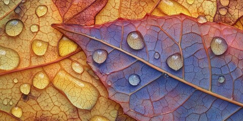 Drip of fresh water Sharp-edged leaf A detailed macro