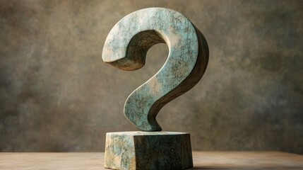 Weathered Wooden Question Mark Sculpture On Stand