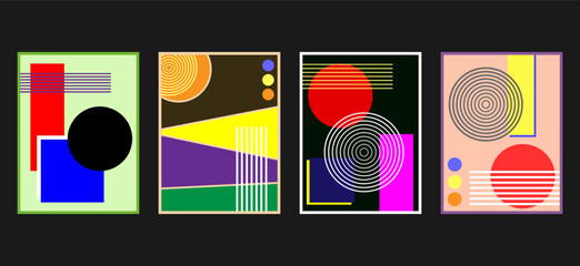 Artworks, posters inspired postmodern of abstract dynamic symbols with bold geometric shapes, useful for web background, poster art design, magazine front page, hi-tech print, cover artwork
