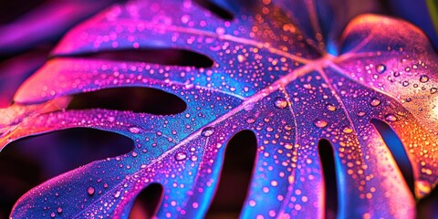 Droplets forming on the leaf Monstera leaf A detailed