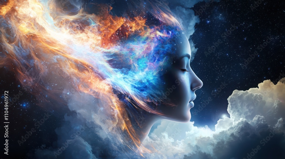 Poster exploring the depths of consciousness an abstract mindscape of flowing thought streams and ethereal 
