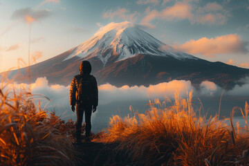  Majestic Mountain at Sunset with Hiker in Silhouette