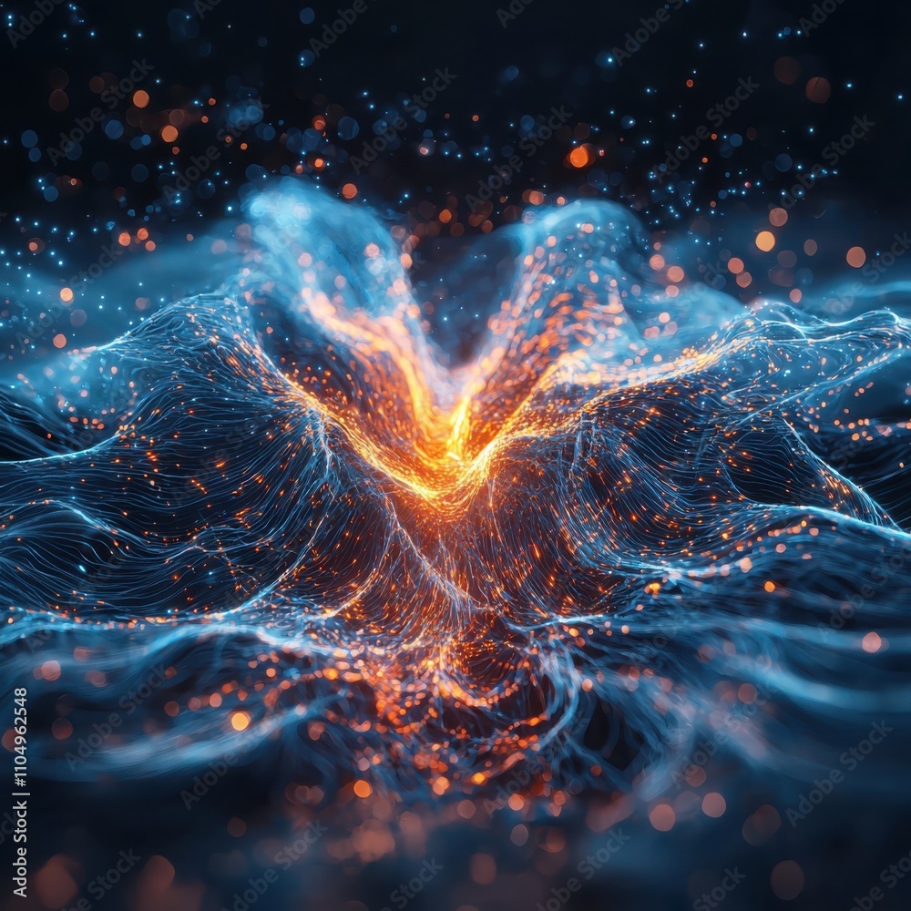 Poster exploring the digital intelligence ecosystem algorithmic patterns evolving like living organisms in 