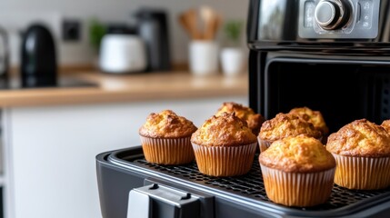 Freshly Baked Muffins in Air Fryer at Home Kitchen